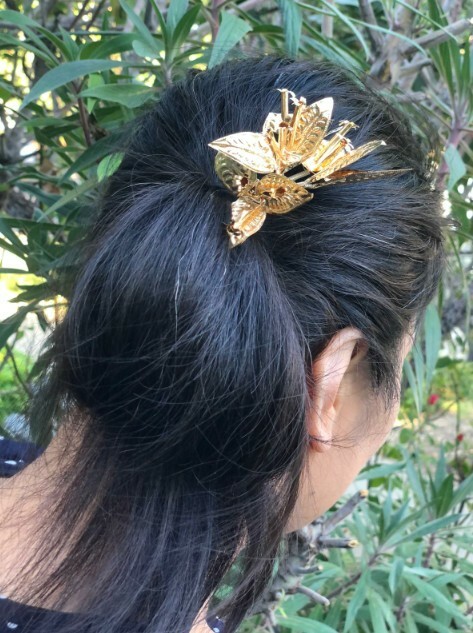 Hair Pin Gold Plated Bougenville Flower party wedding bali