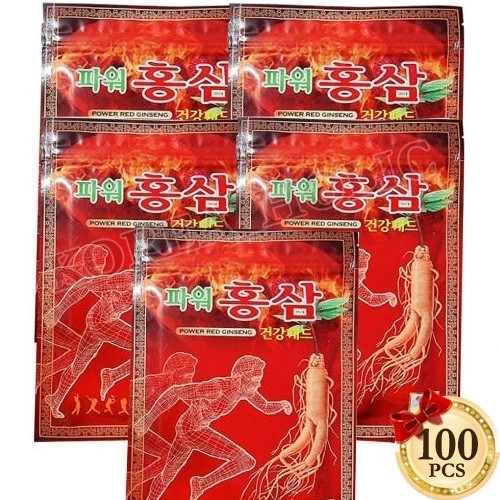 Power Red Ginseng Patch / Saponin Health Hot Pad- 5 Pack/ 100 Sheet.