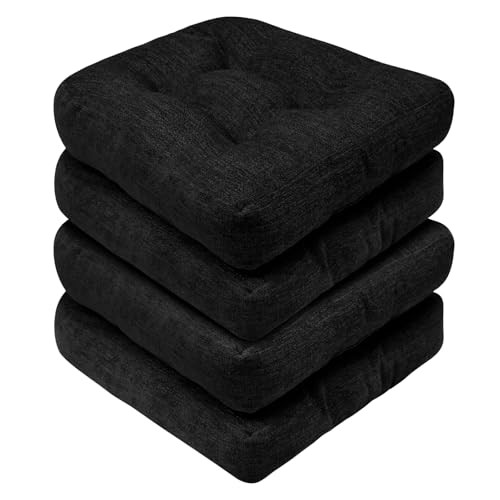Chair Cushions for Dining Chairs, Non-Slip Chair 17"x17"(Pack of 4) Black