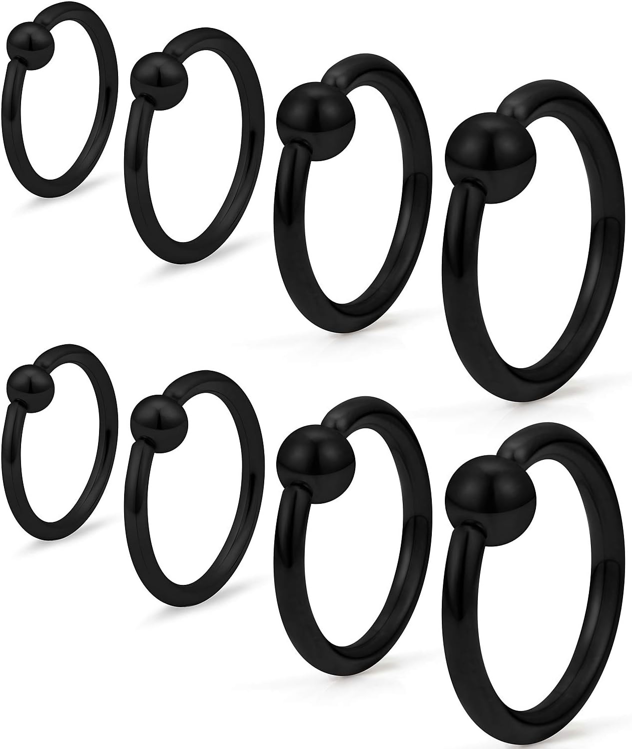 SCERRING 4 Pairs 20G 16G 14G 12G Stainless Steel Captive Bead 4 - Black