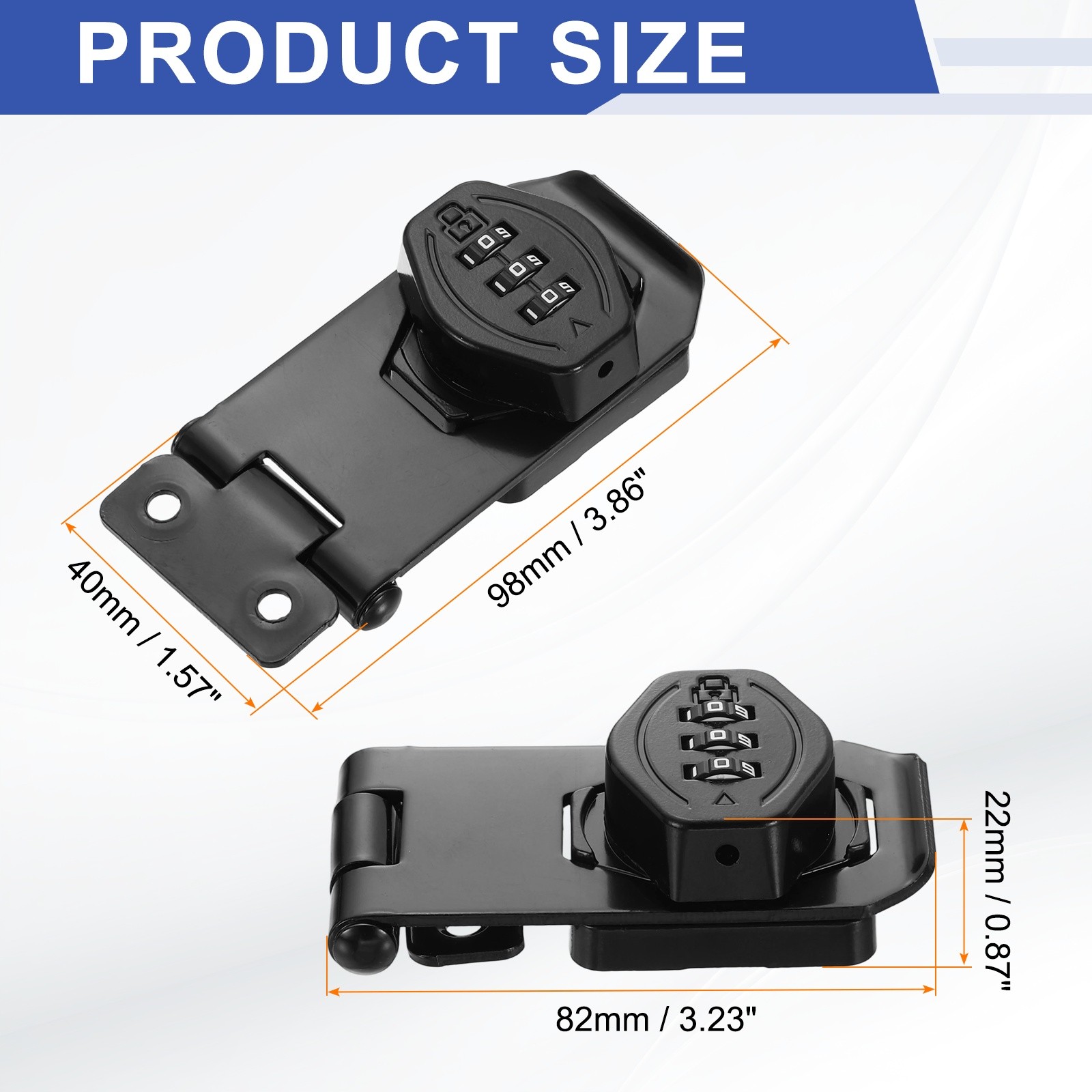 Keyless Cabinet Combination Lock 3", 3-Digit Password Hasp Lock Black