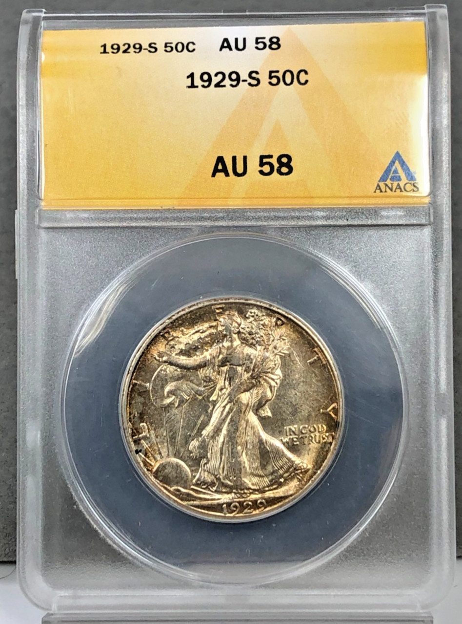 1929-S U.S. 50c Walking Liberty Half Dollar ANACS AU58