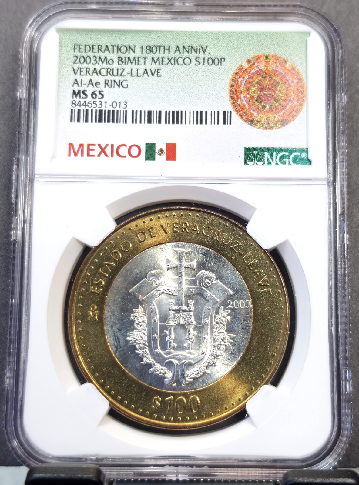2003 MEXICO SILVER 100 PESOS STATE OF VERA CRUZ NGC MS 65 RARE GEM BU COIN