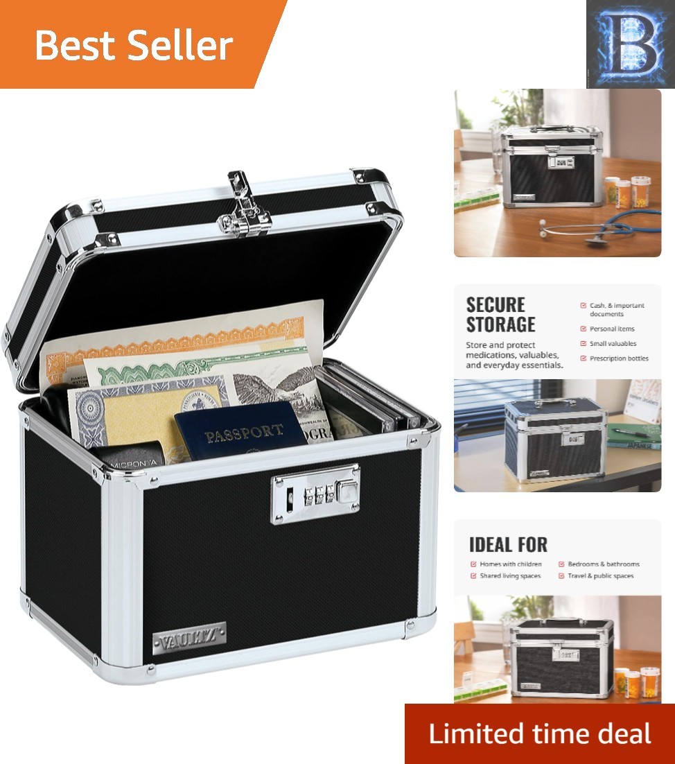 Secure 3-Digit Combination Lock Box - Protect Valuables & Documents - 9.88x7.75