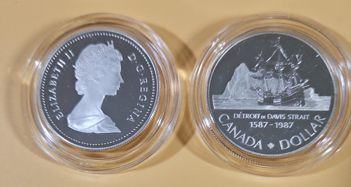 1987 Canada 0.50 Silver Proof Detroit de Davis Strait 1$ - 1587-1987 in Capsule