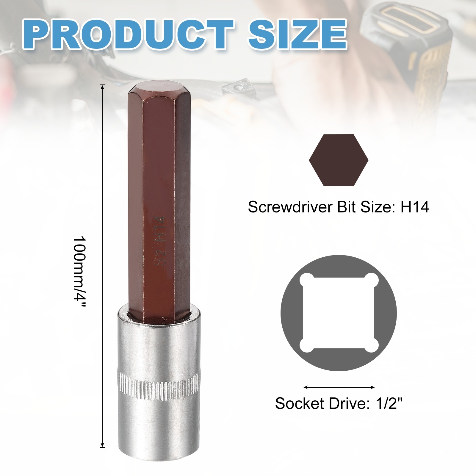 2Pcs Hex Bit Socket H14 1/2" Drive 4" Length S2 Steel Long Bit CR-V Socket