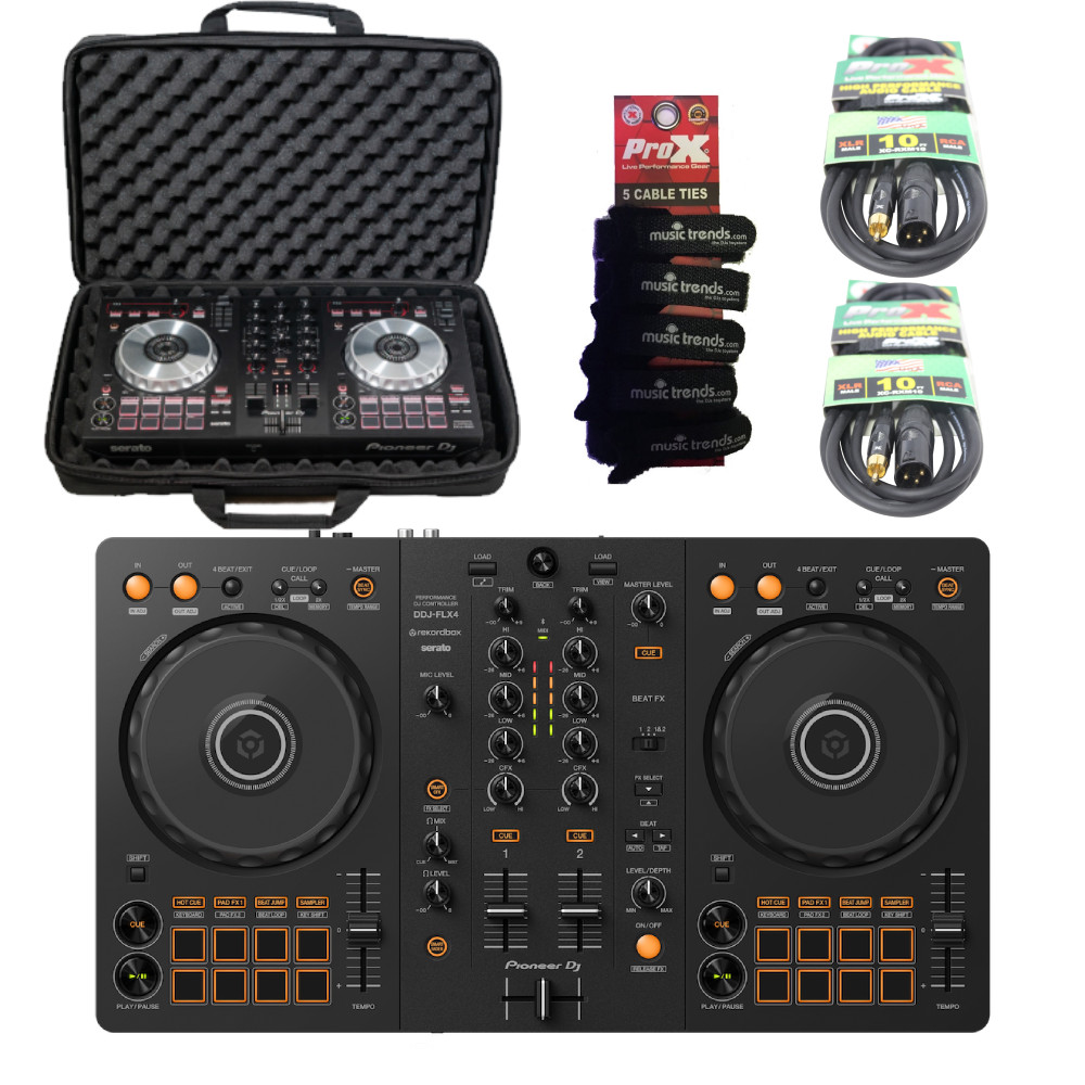 Pioneer DJ DDJ-FLX4 with Pioneer branded bag + 2xRCA to XLR3-M Cables