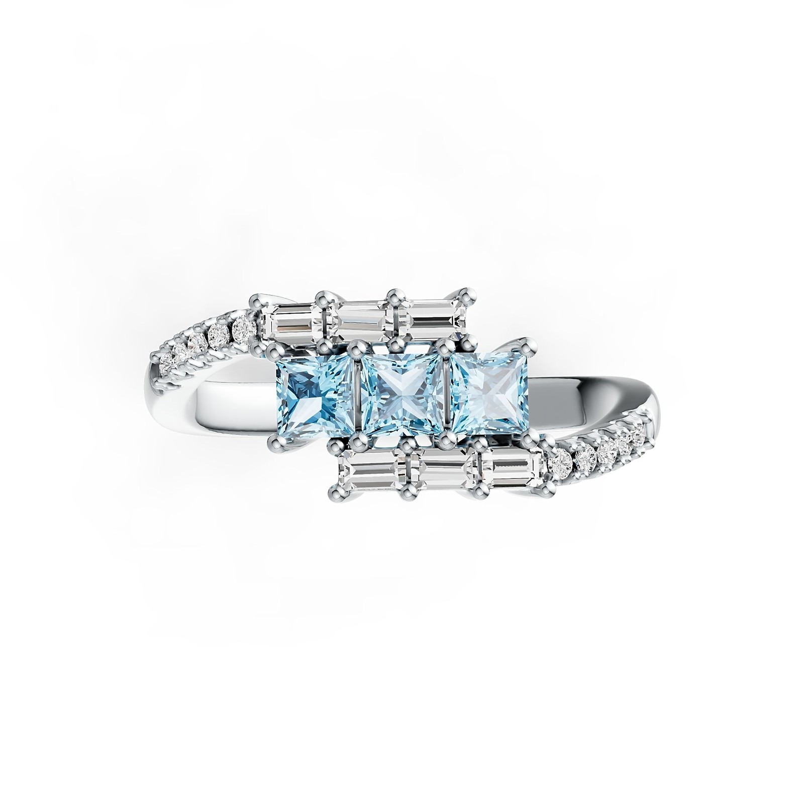 Sterling Silver Semi Mount Ring Setting Princess SQ 3X3mm with White Topaz