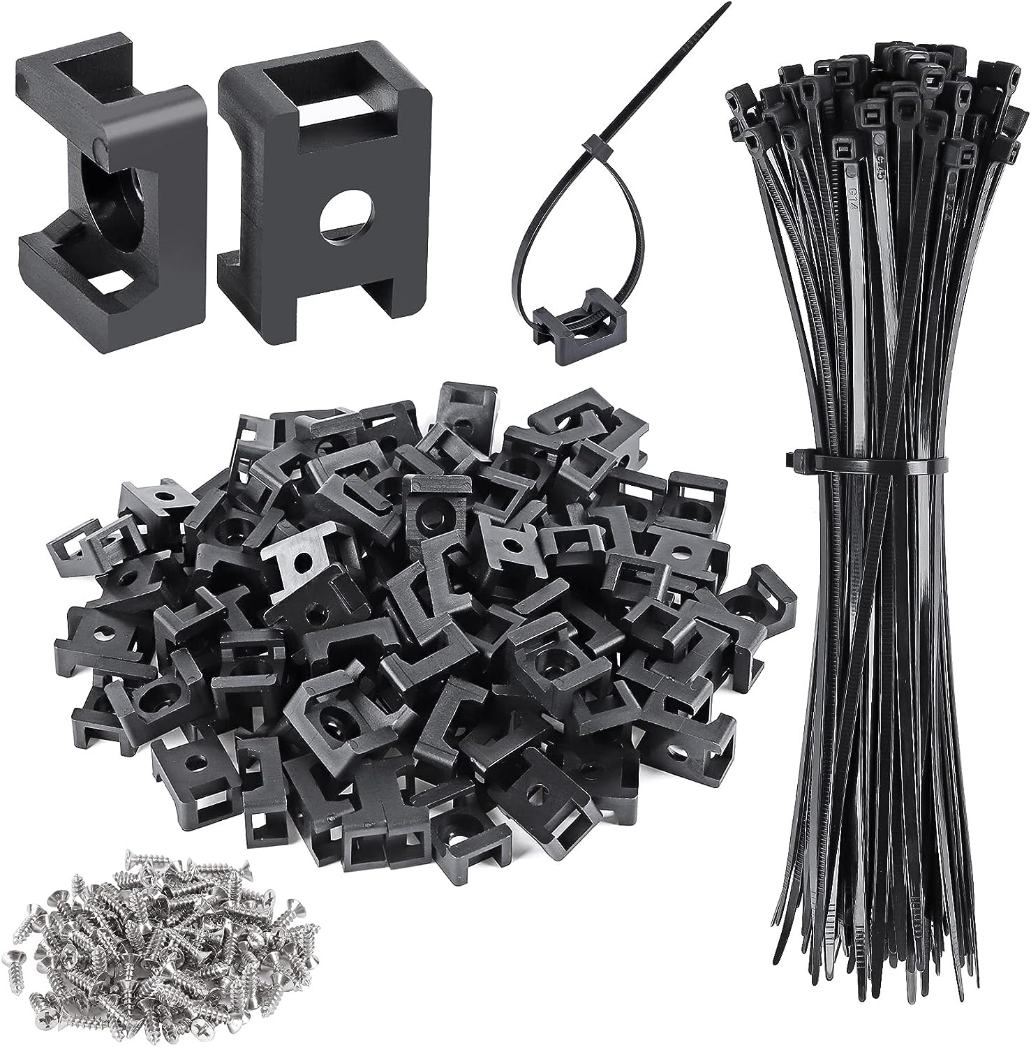 100 Pcs Cable Zip Tie Saddle Type Mounts Base with 100 Pcs 8 Cable Ties and