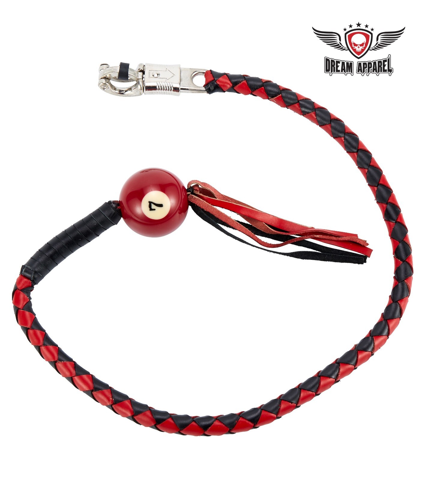 Premium 42 Inches Black/Red Leather Hand-Braided 7 Pool Ball Get Back Whip