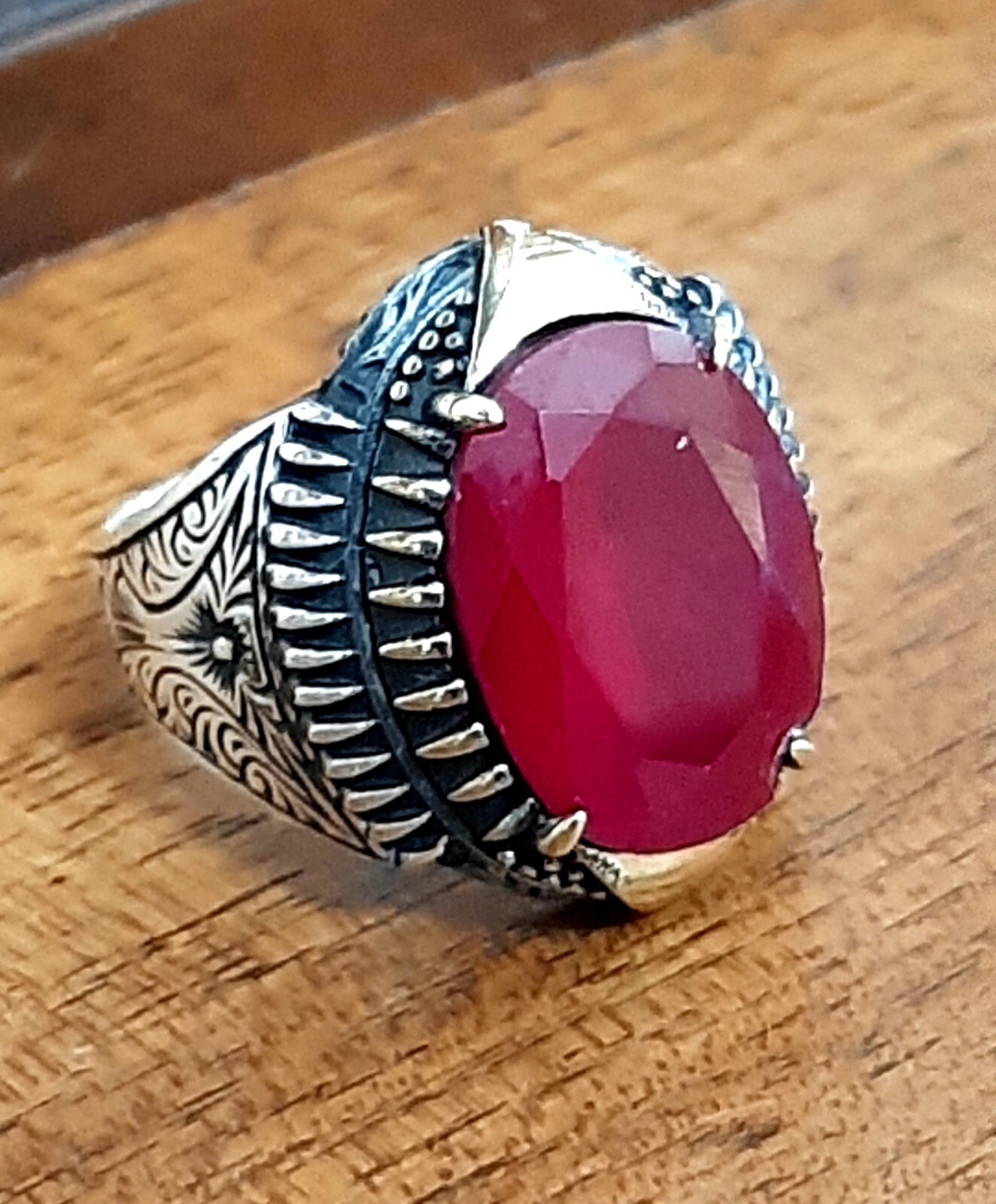 Men 925 Silver Ring Solitaire Ruby Spinel Ring Man Sterling $