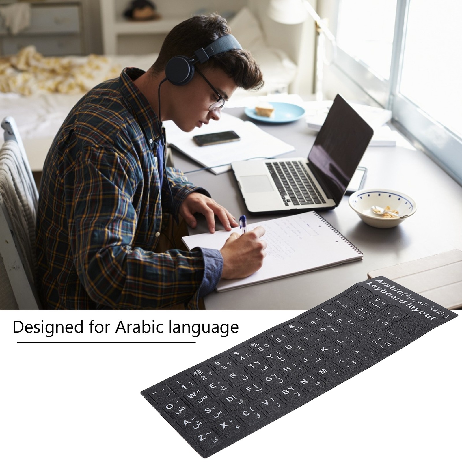 Hot Arabic Keyboard Sticker Waterproof White Letters Notebook Desktop PC