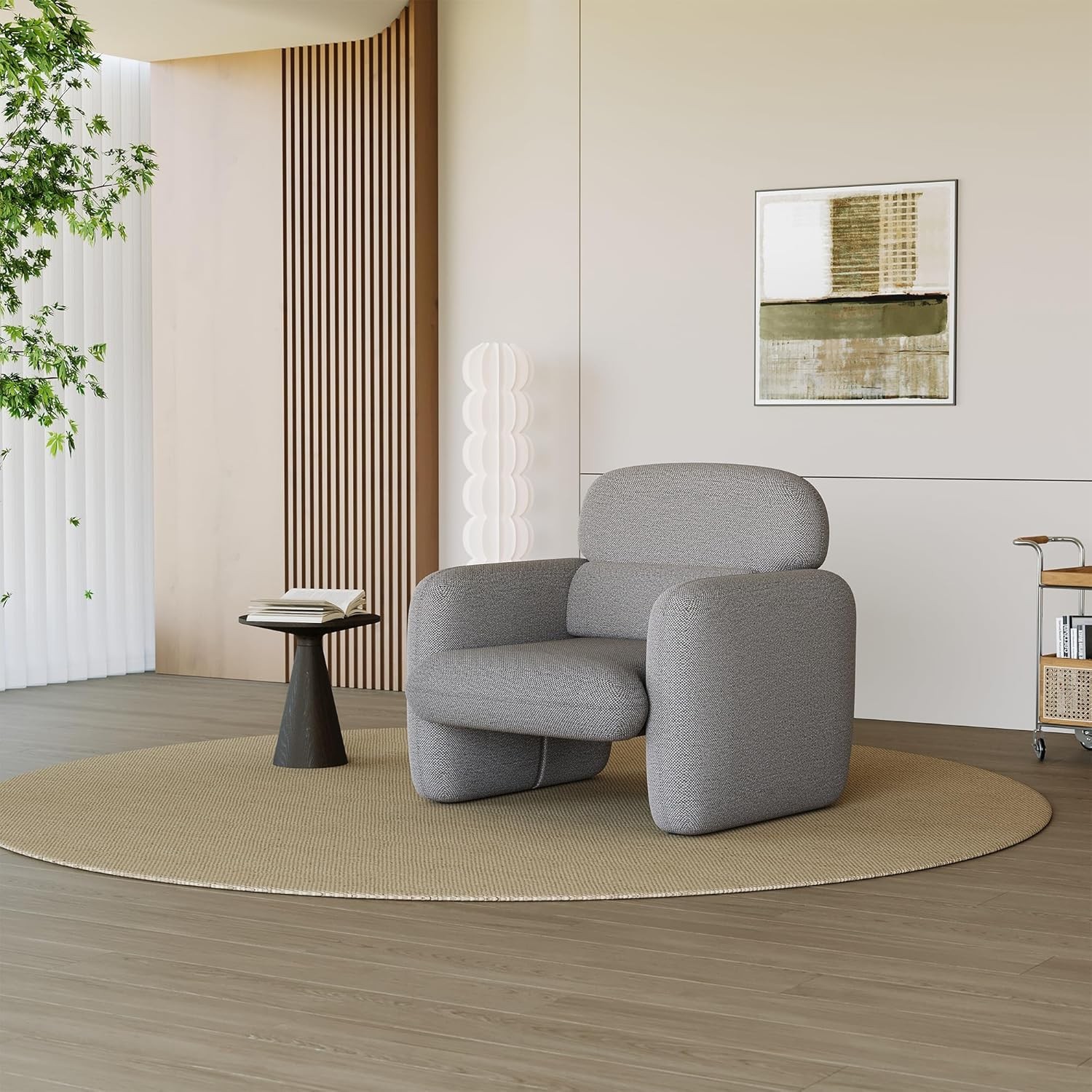 Modern Upholstered Armchair - Comfortable Soft Padded Reading Chair for Bedroom