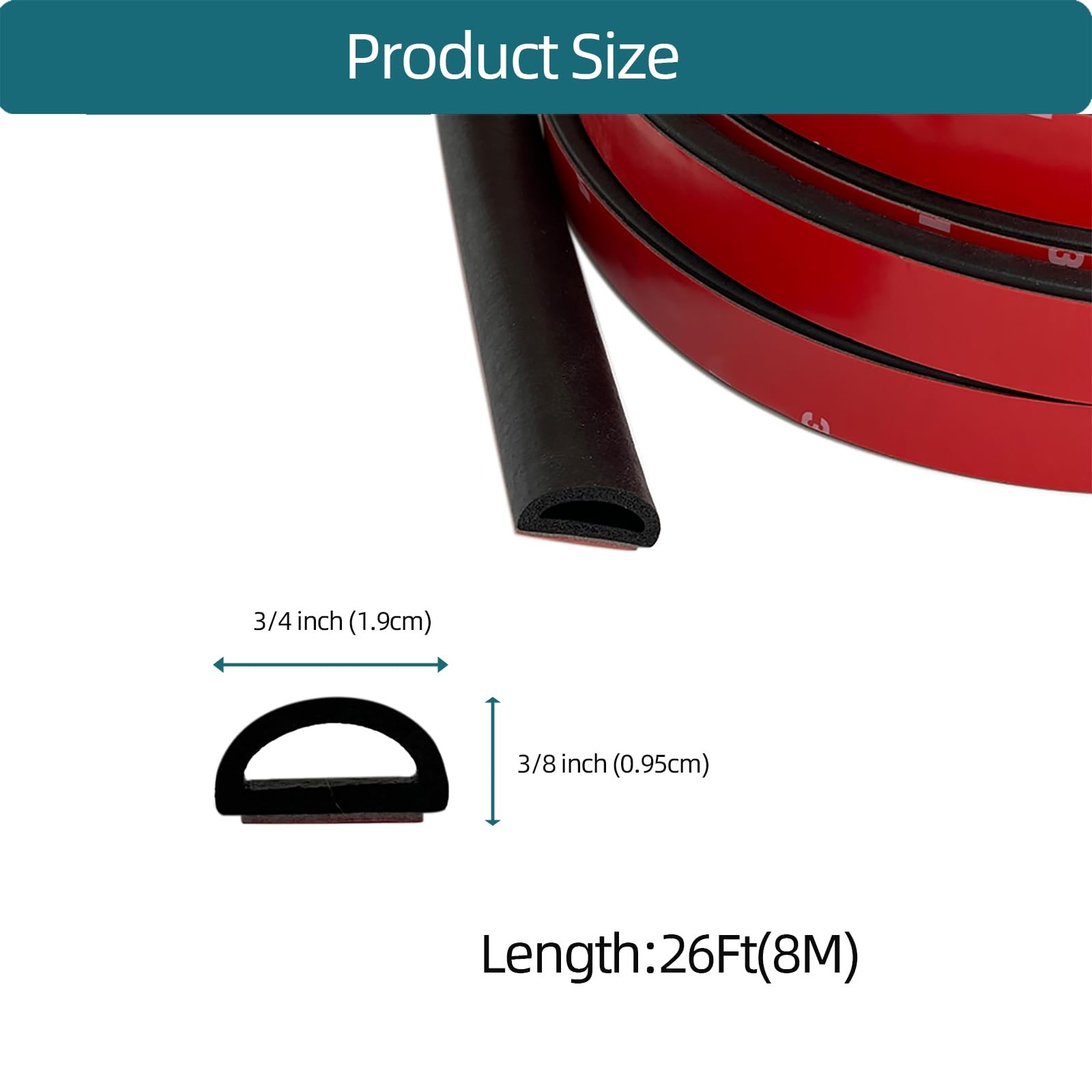 Tintvent D Shape EPDM Foam Rubber 26 Feet, Black( .375" height; .75" width)
