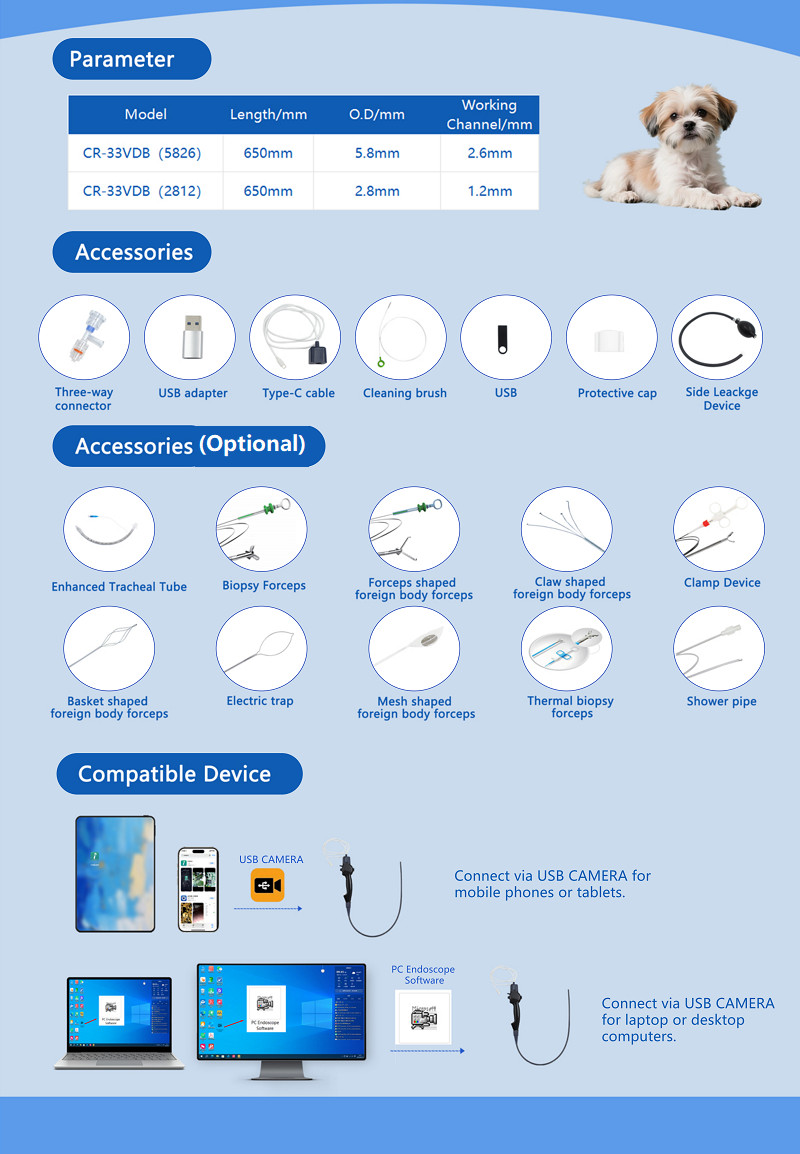 Vet Use USB Disposable Electronic Flexible Endoscope 650mm Support Phone Pad PC