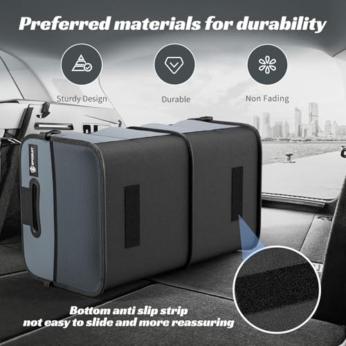 70L Collapsible Car Trunk Organizer - 11 Large Grey Trunk Storage