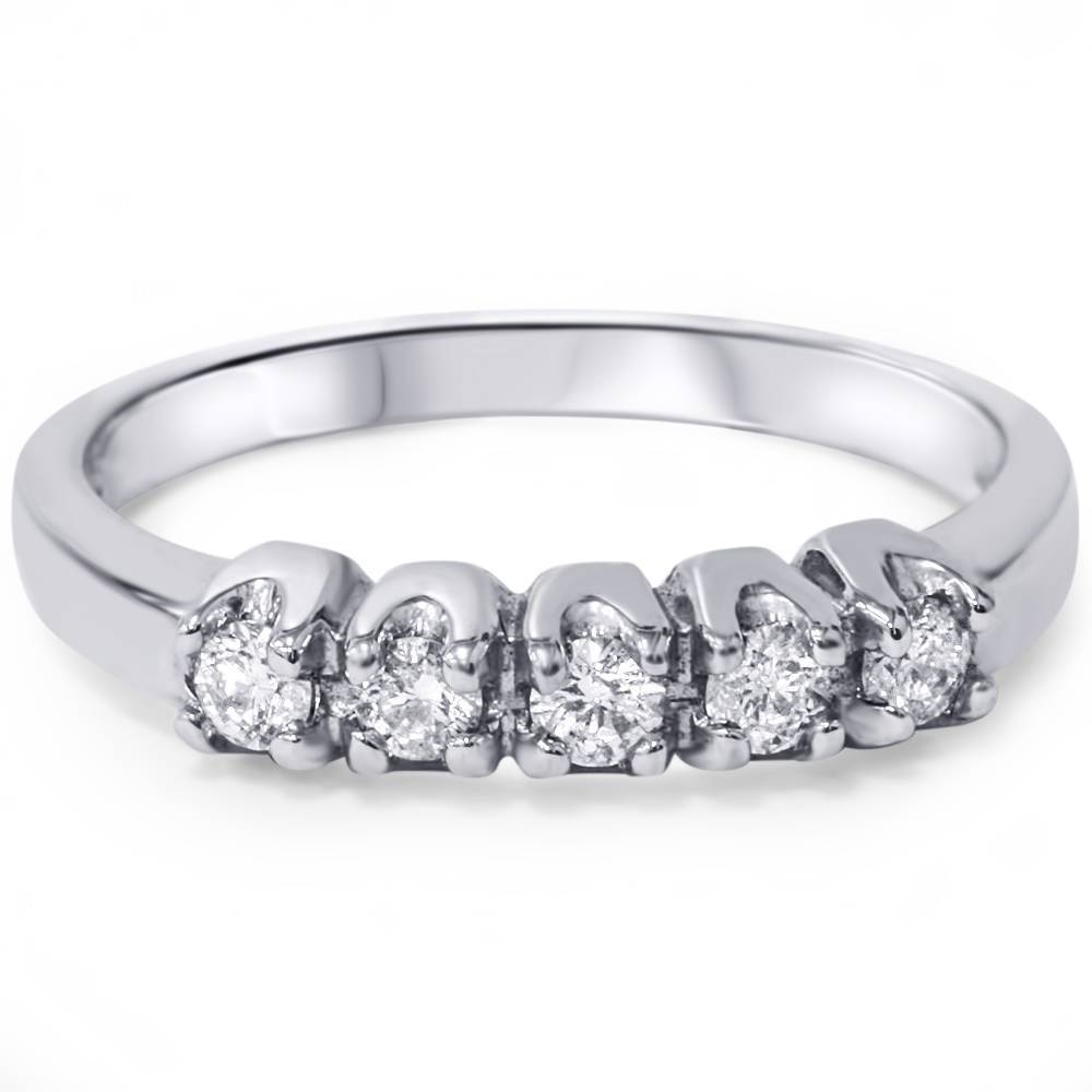F/VS .25Ct Five Stone EX3 Lab Grown Diamond Wedding Ring 14k White Gold