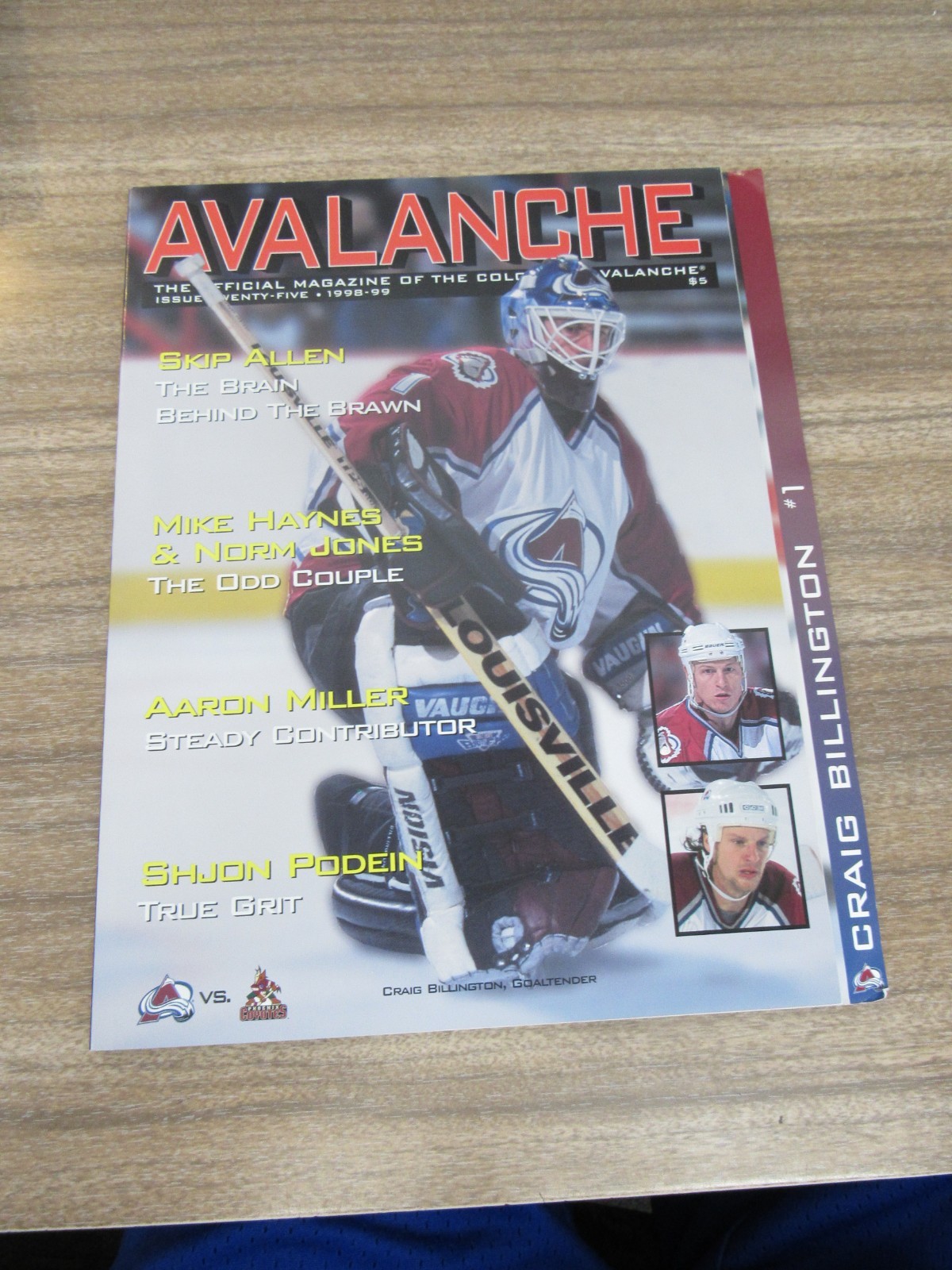 1998-99 Avalanche vs. Coyotes  Program 2/13/99 Craig Billington  w/ Roster Card