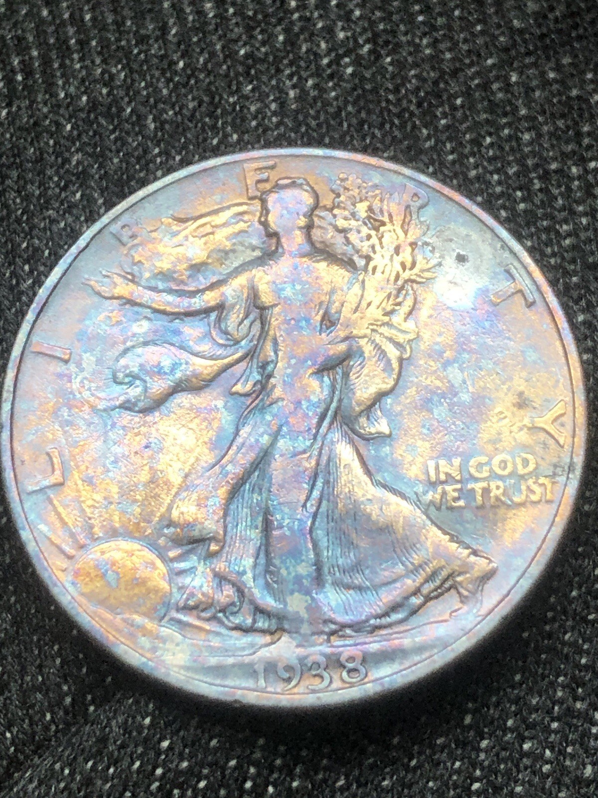 1938 Walking Liberty Half Dollar Rainbow Toned