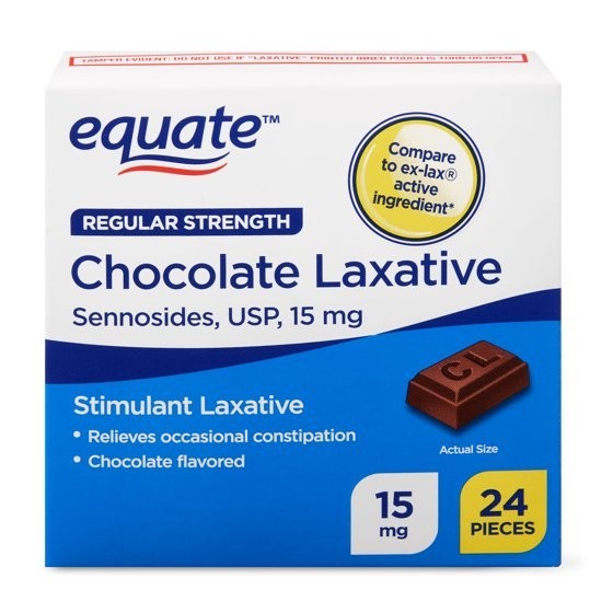 Equate Regular Strength Chocolate Laxative, 15 mg, 24 Pieces (3 Pack - 72 Total)