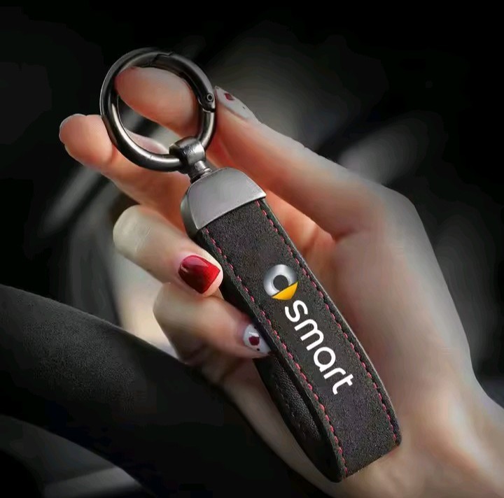 Premium Car Key Fob Holder for Smart - Genuine Suede Leather Keyring Black