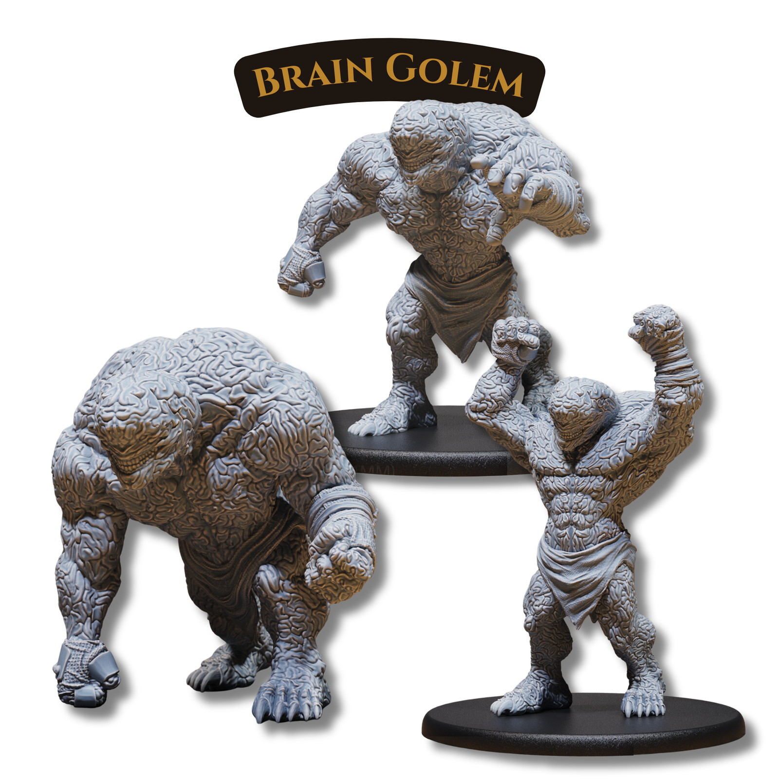 Brain Golem Miniatures Set – Fantasy DnD & Wargaming Models | 41mm–65mm Scale