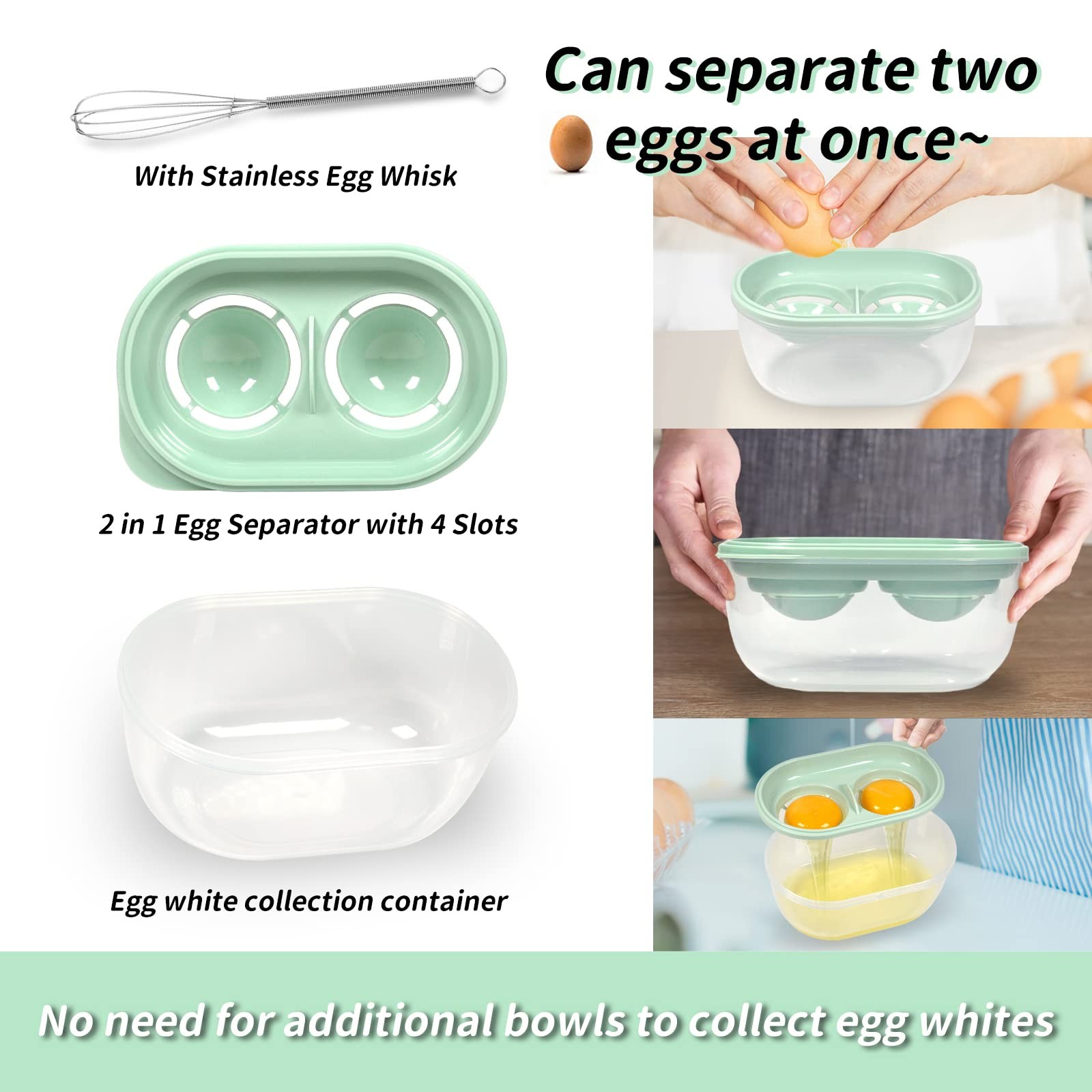 Egg White Separator with Beater, Yolk One Size, Green