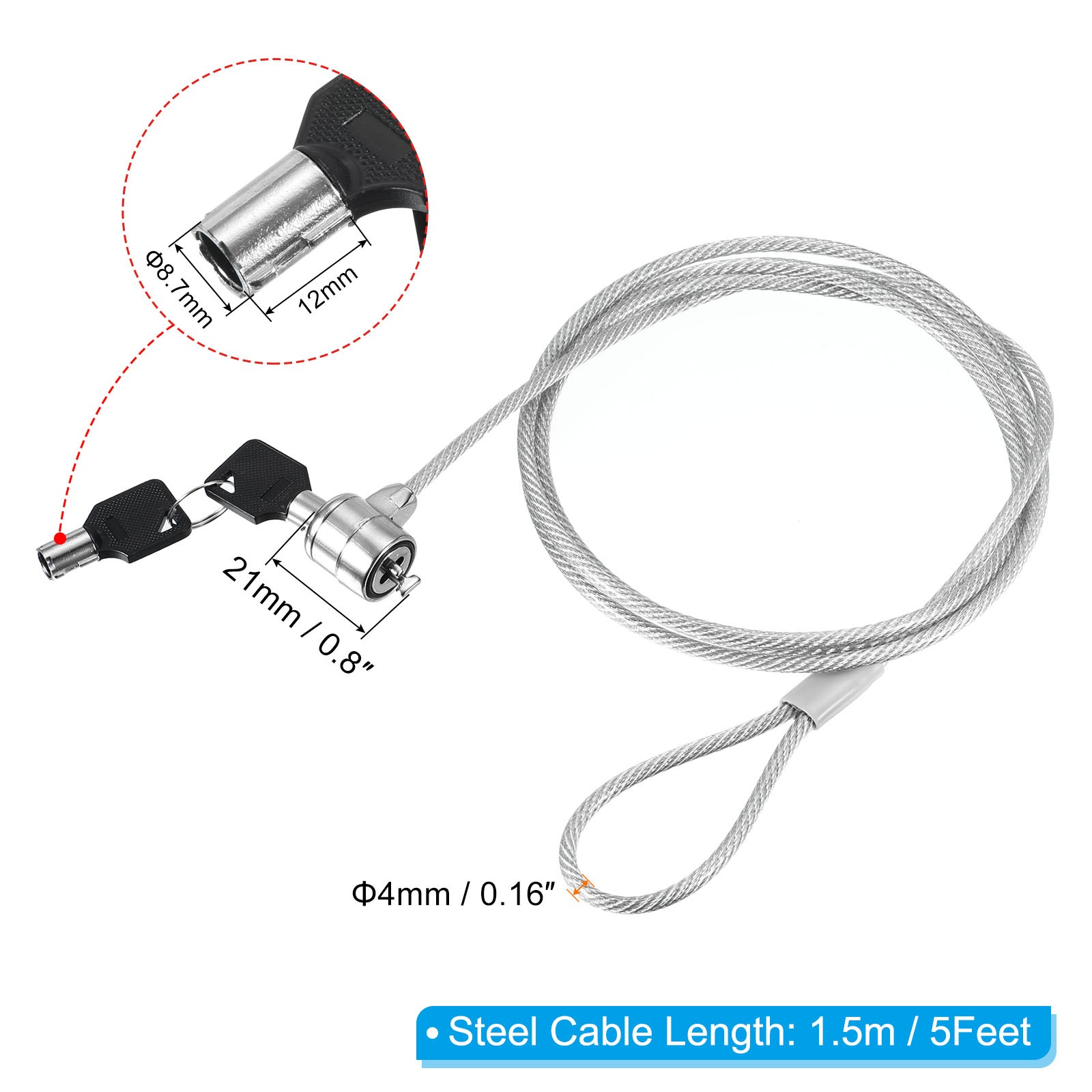 Laptop Cable Lock 5 Ft Security Cable Hardware Lock with Keys for Computer