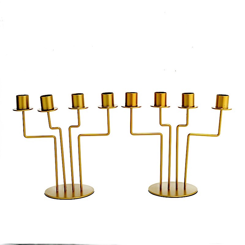 2 Gold 4 arm Geometric Metal Candelabra Taper Candle Holders Party Decorations
