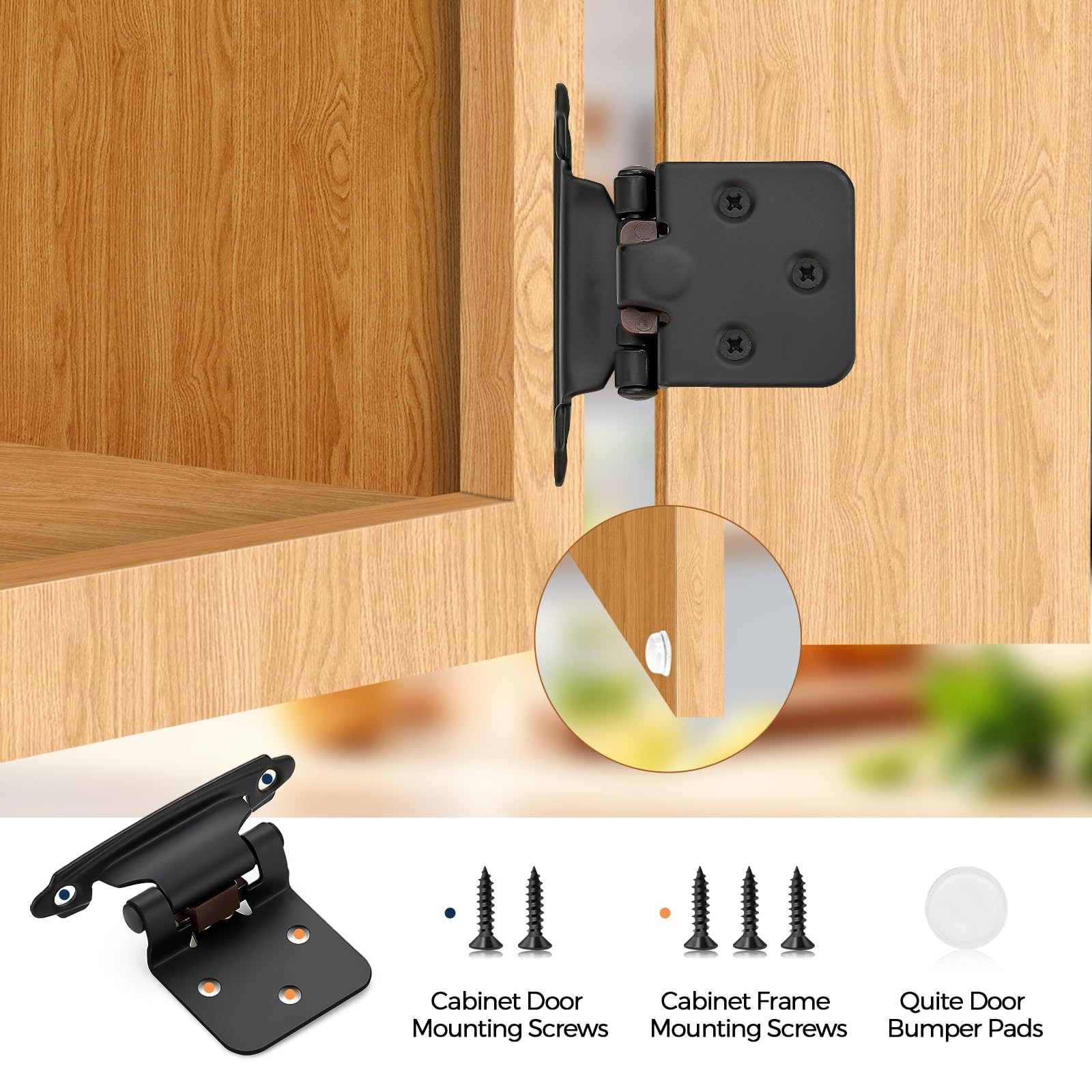 10 Pack 5 Pairs Matte Black Cabinet Hinges for Kitchen Doors, SelfClosing, 1/...