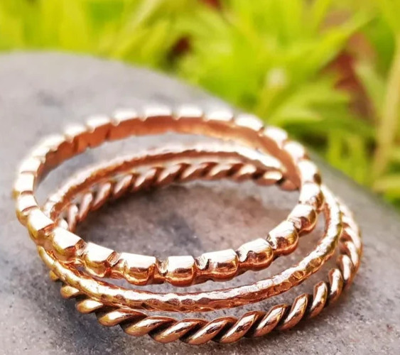 Solid Copper Minimalist Healing Handmade Unisex Ring, Stackable rings Set of 3