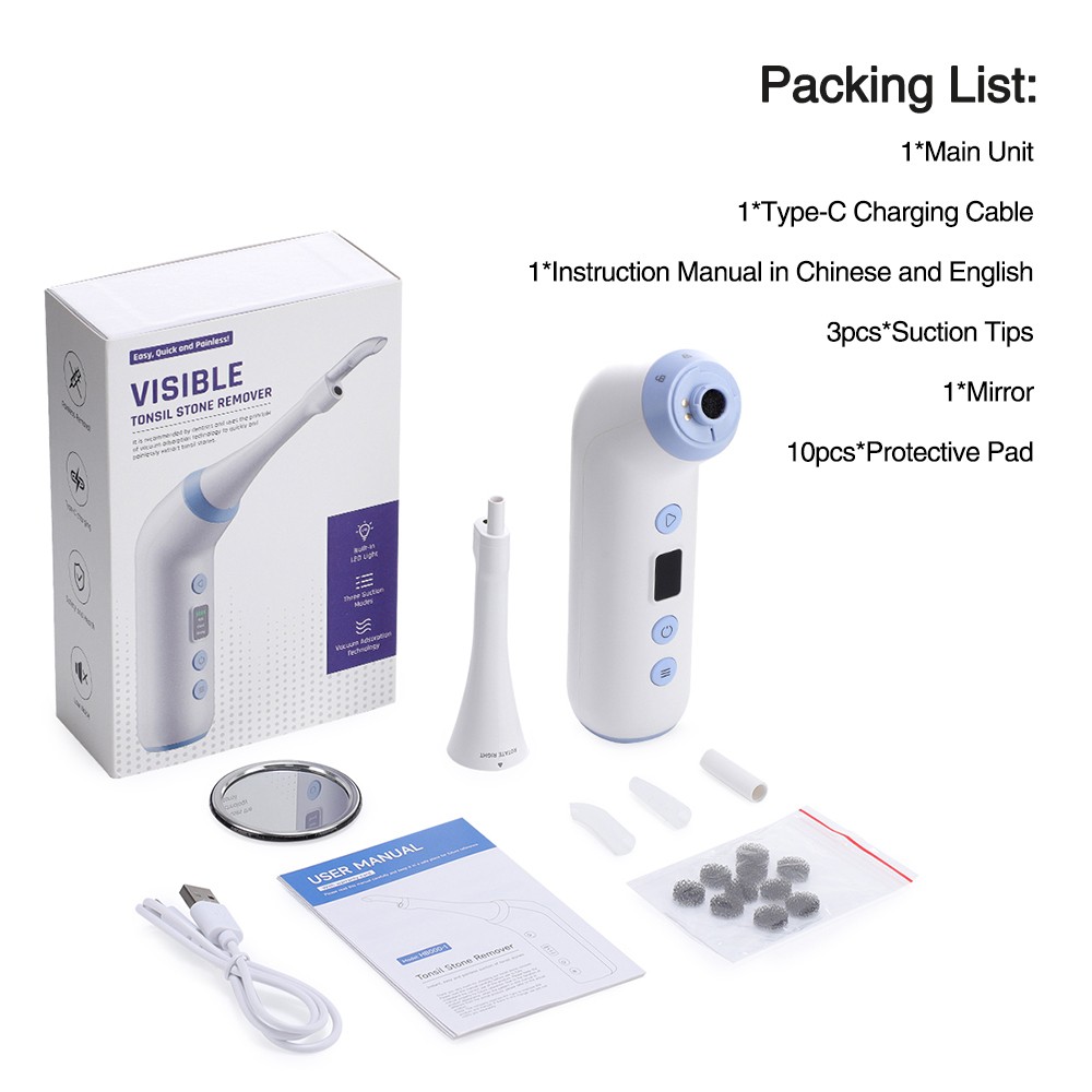 Electronic Tonsil Stone Remover Kit with LED Light & 3 Adjustable Suction Modes