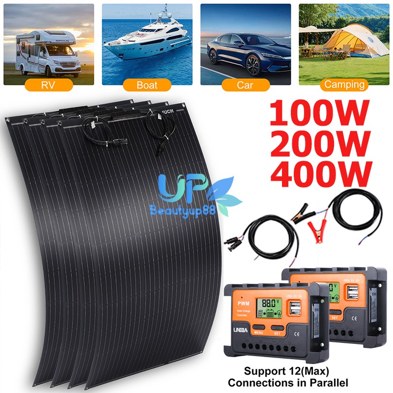 200W 400W Mono Solar Panel 12V Charging Off-Grid Battery Power RV Home Boat Camp