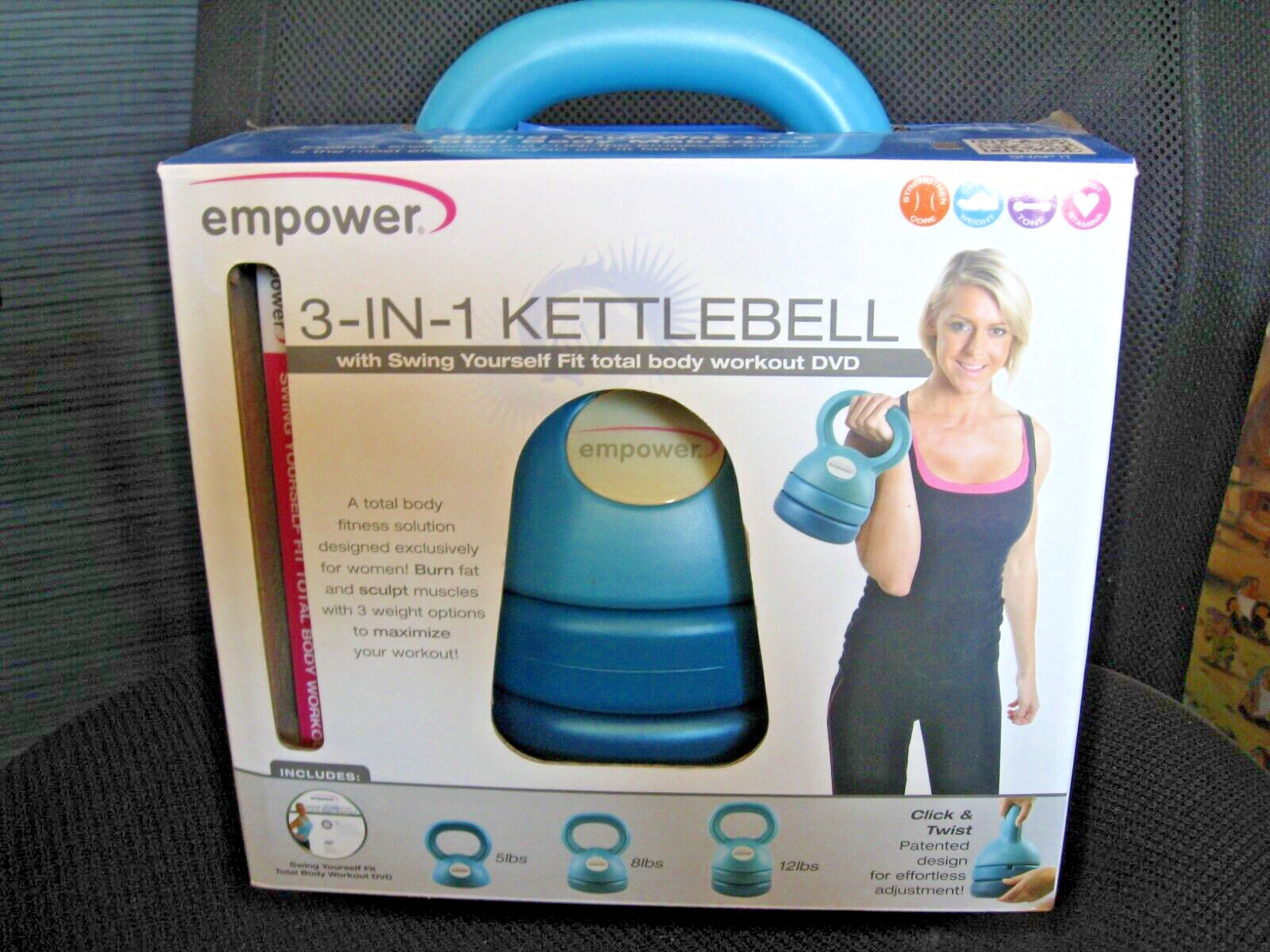 Empower 3-in-1 Kettlebell Weight Set 5 8 12 lbs DVD Workout Tone Core Stamina EX