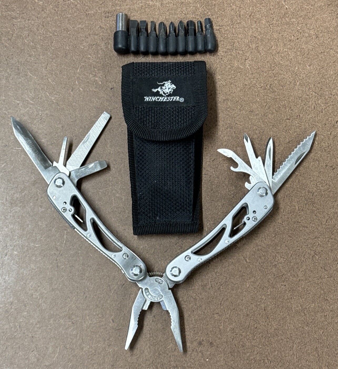 Winchester Winframe Butterfly Opening 12 In 1 Multitool W/ Sheath & Bit Set