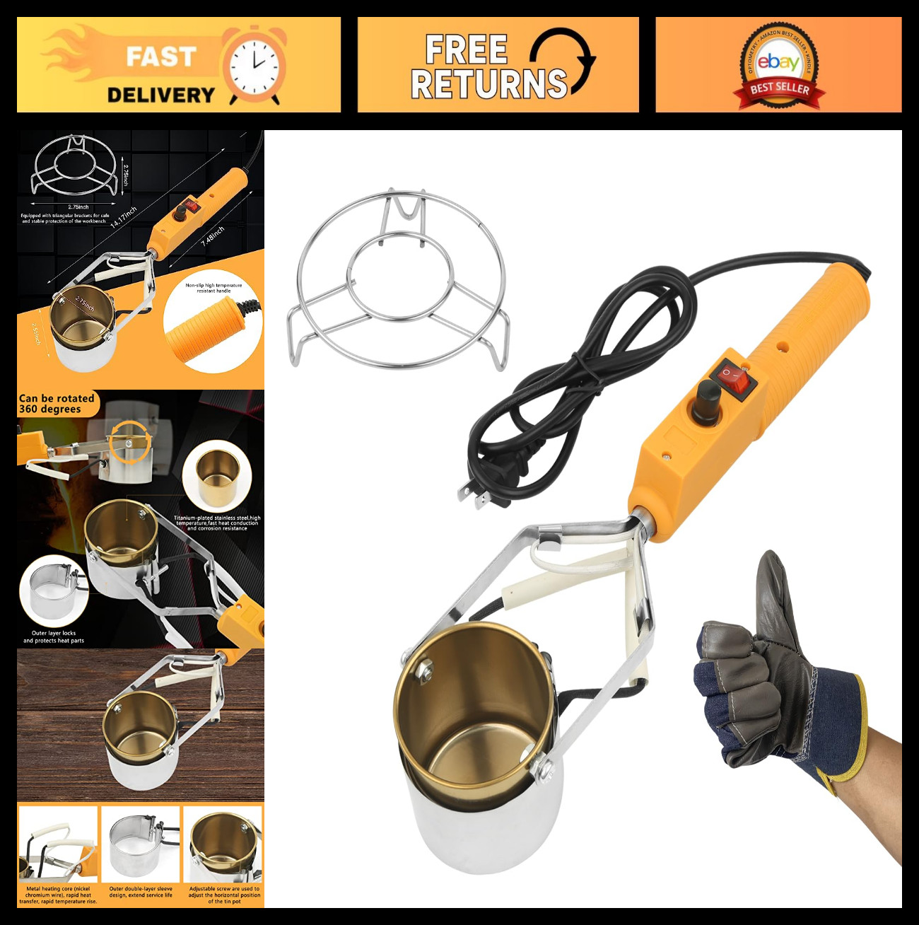 Electric Lead Melting Pot for Fishing & Bullet Molds, 300W Metal Crucible Kit
