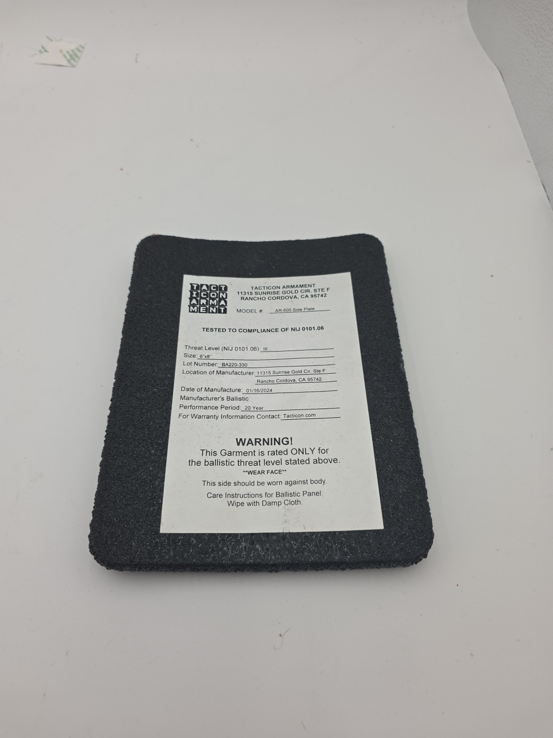 Tacticon Armament AR600 Side Plate 6"x8" Level III+