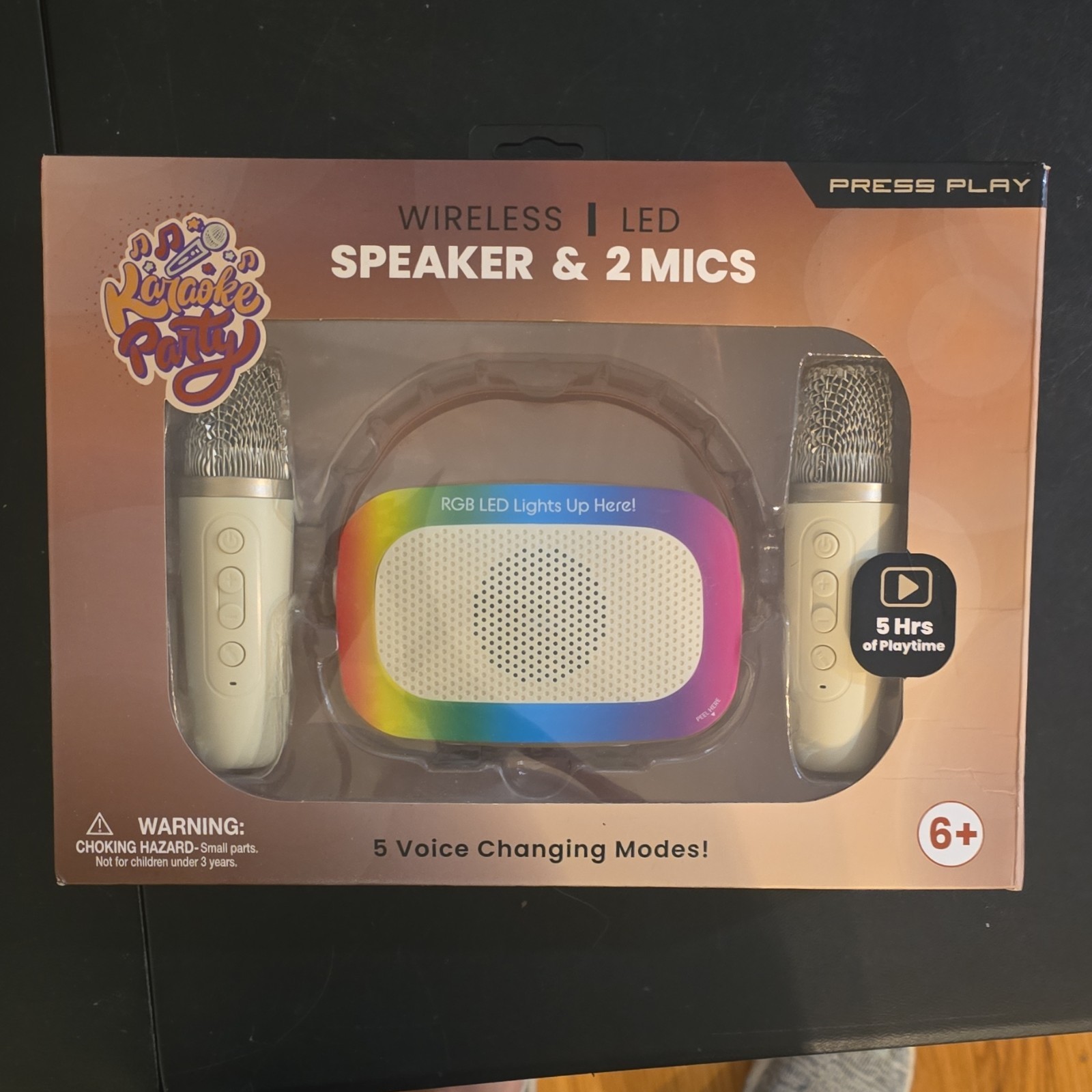 Press Play Wireless RGB LED Karaoke Speaker Set w/ 2 Mics, Voice Modes