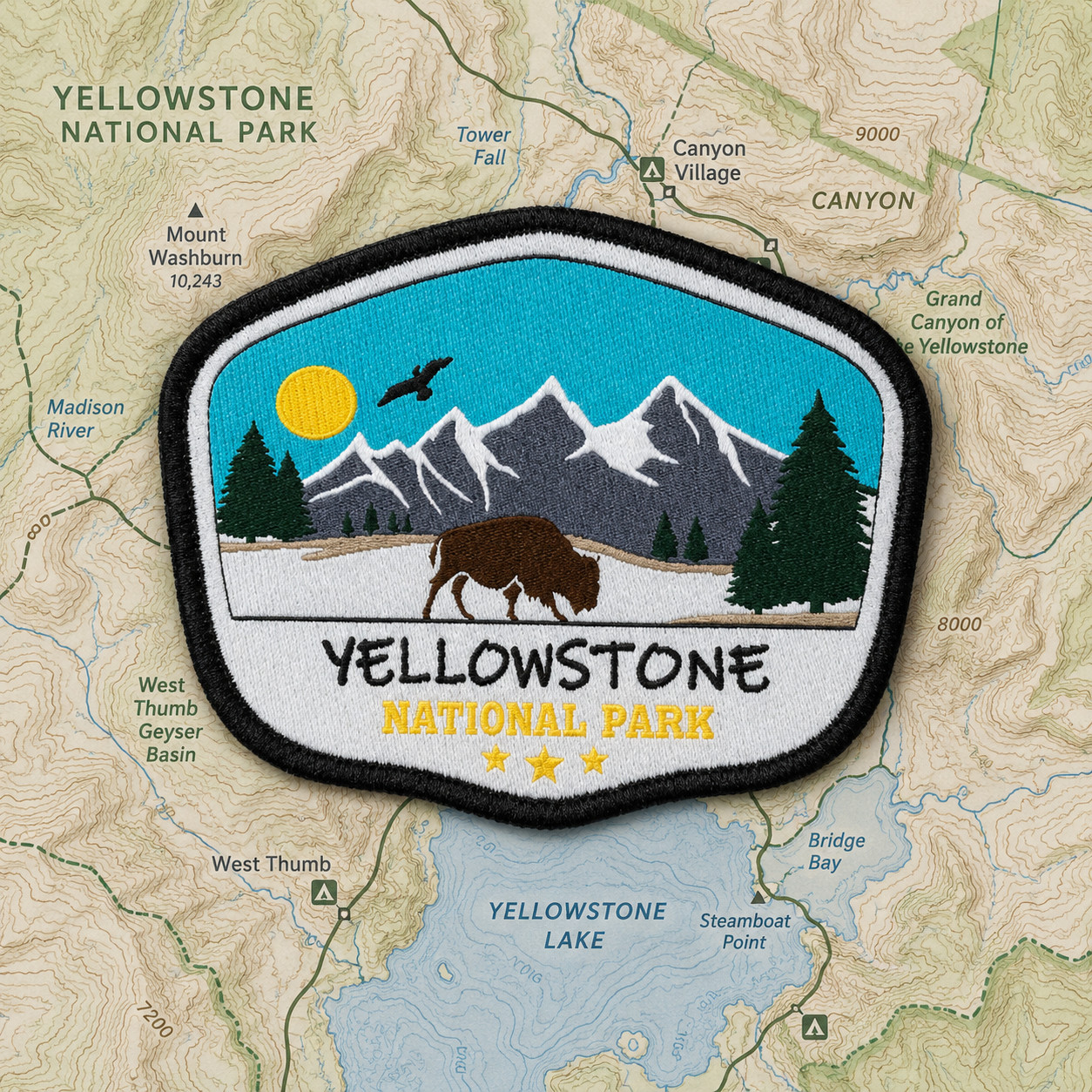 Yellowstone National Park Patch Embroidered Bison Mountain Souvenir 3.75x3in
