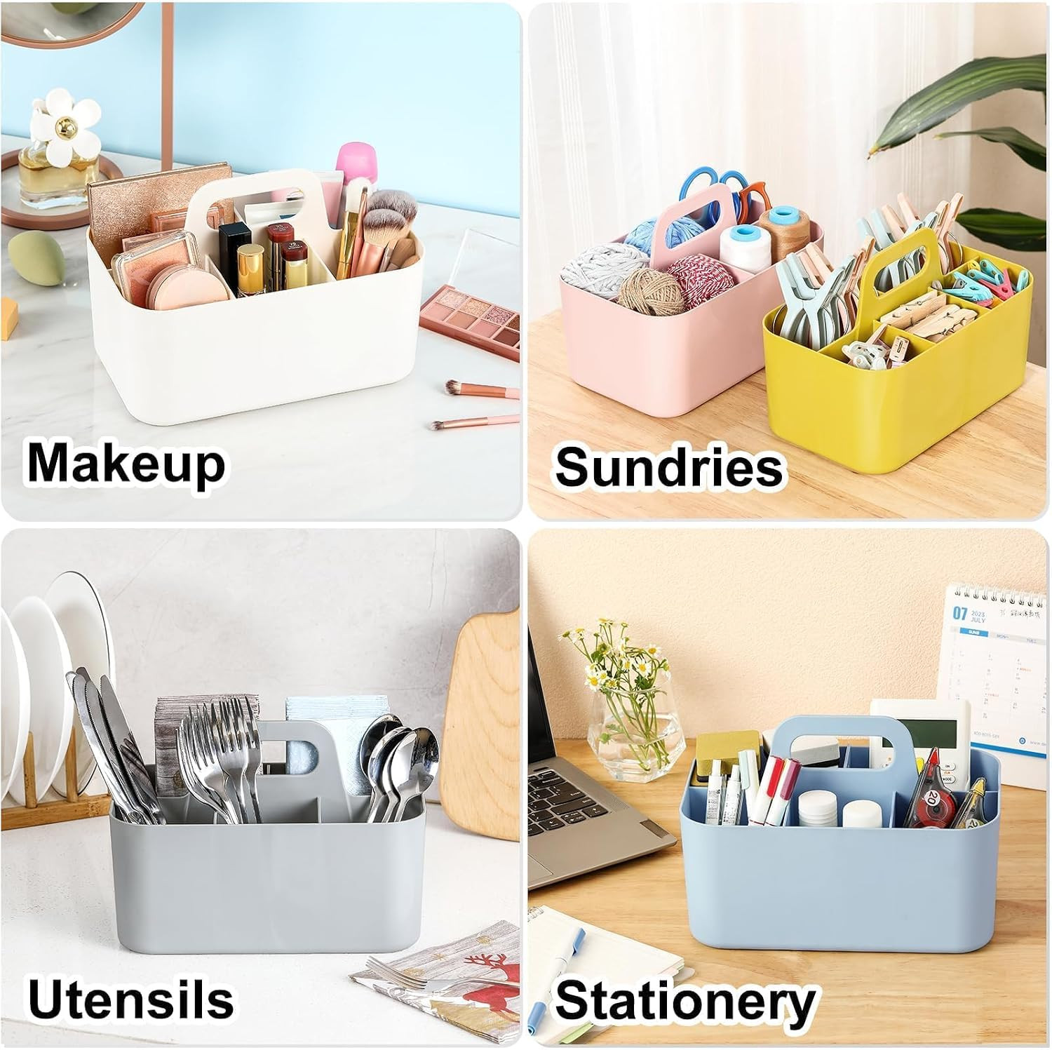 Multiuse Caddy Organizer with Handle, Portable Divided Plastic Tote Bin - Art Cr