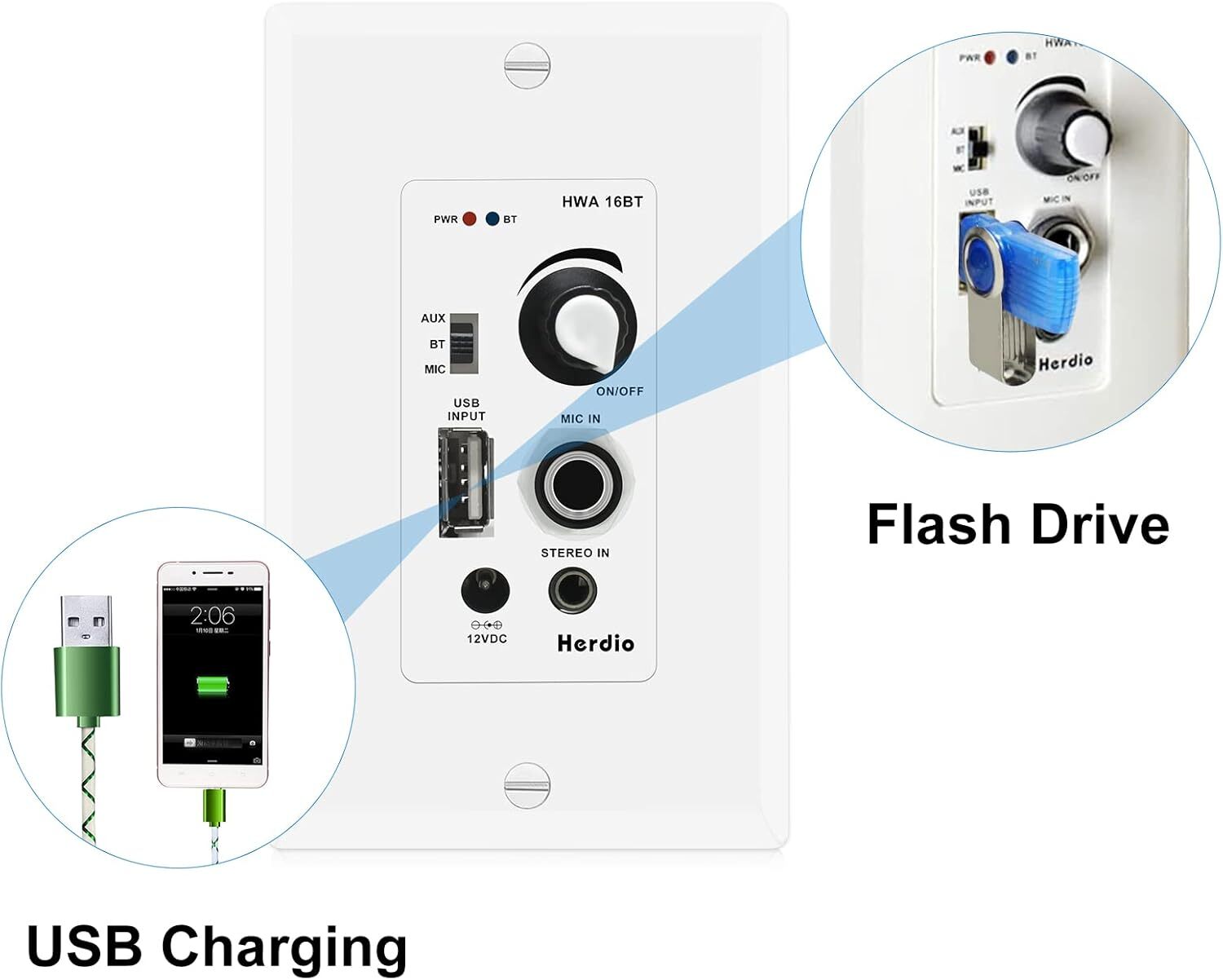 640W 6.5" Herdio Audio Wall Bluetooth Amplifier Receiver Kit+ 4 Ceiling Speakers