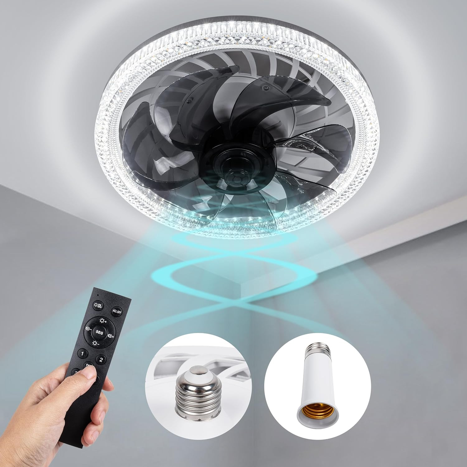 Socket Ceiling Fan Light,Bulb Socket Fan with Remote,Dimmable E26 Base Ceiling F