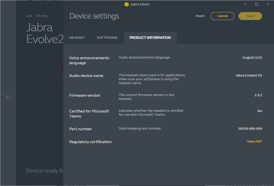 Jabra Evolve2 65 Wireless Bluetooth Headset 26599-989-999 - *No Dognle & Wire*
