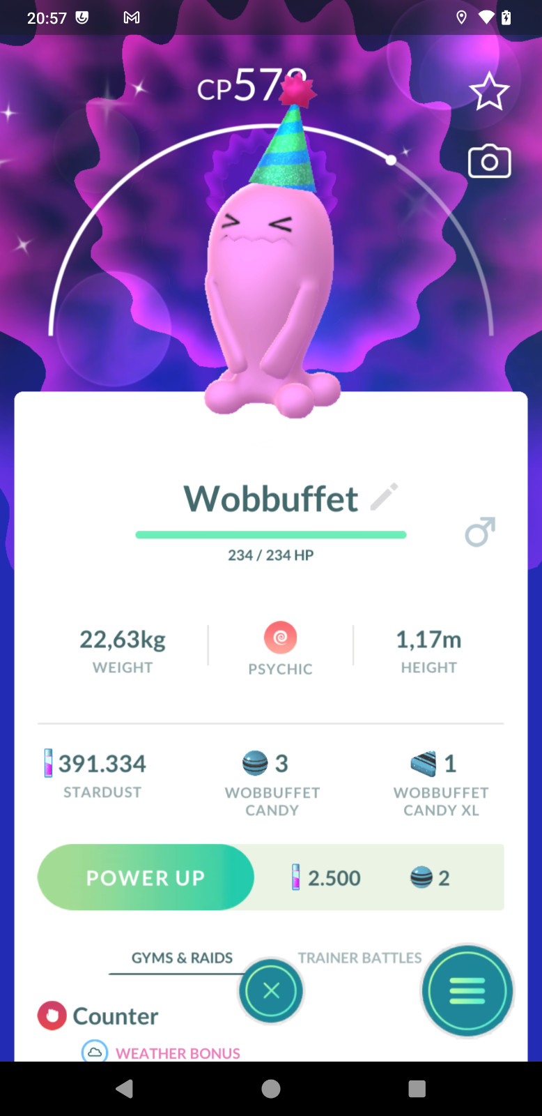 Shiny Wobbuffet Wearing A Party Hat- 20k Star.d