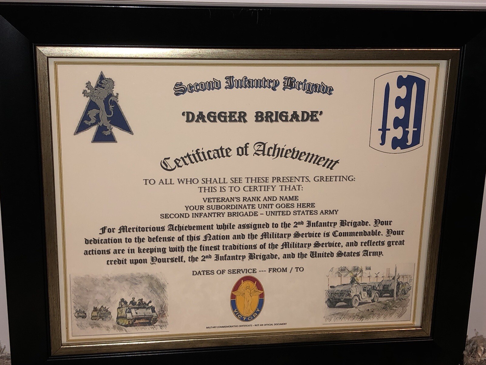 2ND INFANTRY BRIGADE - DAGGER BRIGADE / ACHIEVEMENT (COMMEMORATIVE CERTIFICATE)