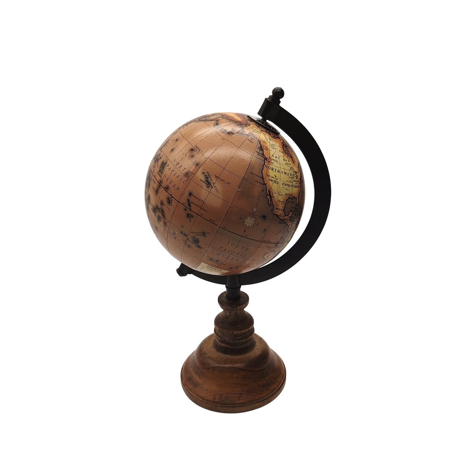 Vintage Style Rotating World Globe with Wooden Base Sepia Desk Decor 10Inch