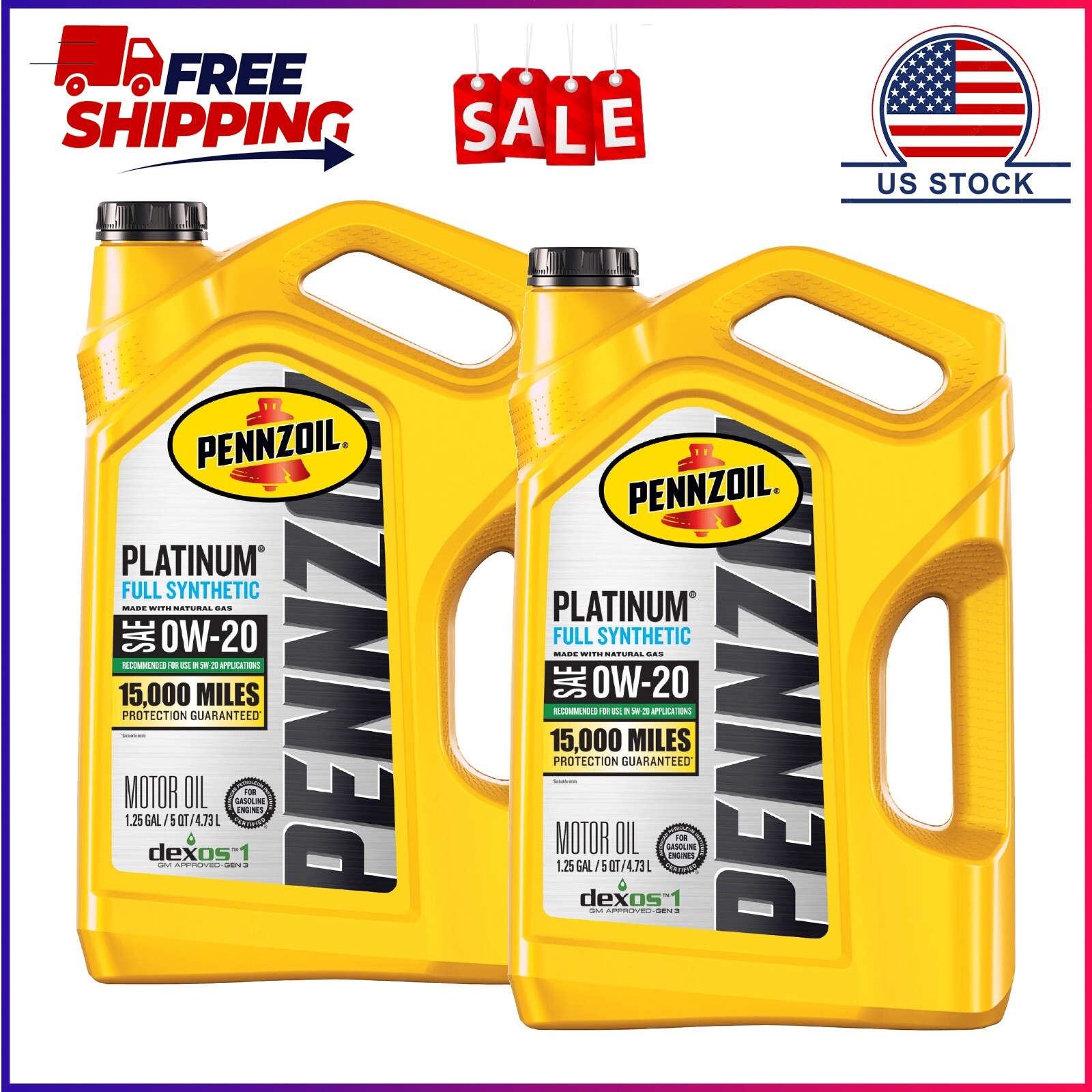 (2 pack) Pennzoil Platinum Full Synthetic 0W-20 Motor Oil, 5 Quart