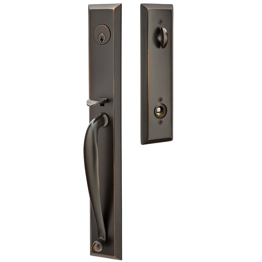 Emtek 4415CUS10BRH Jefferson RH Cortina Lever Single Cylinder Keyed Entry Handle