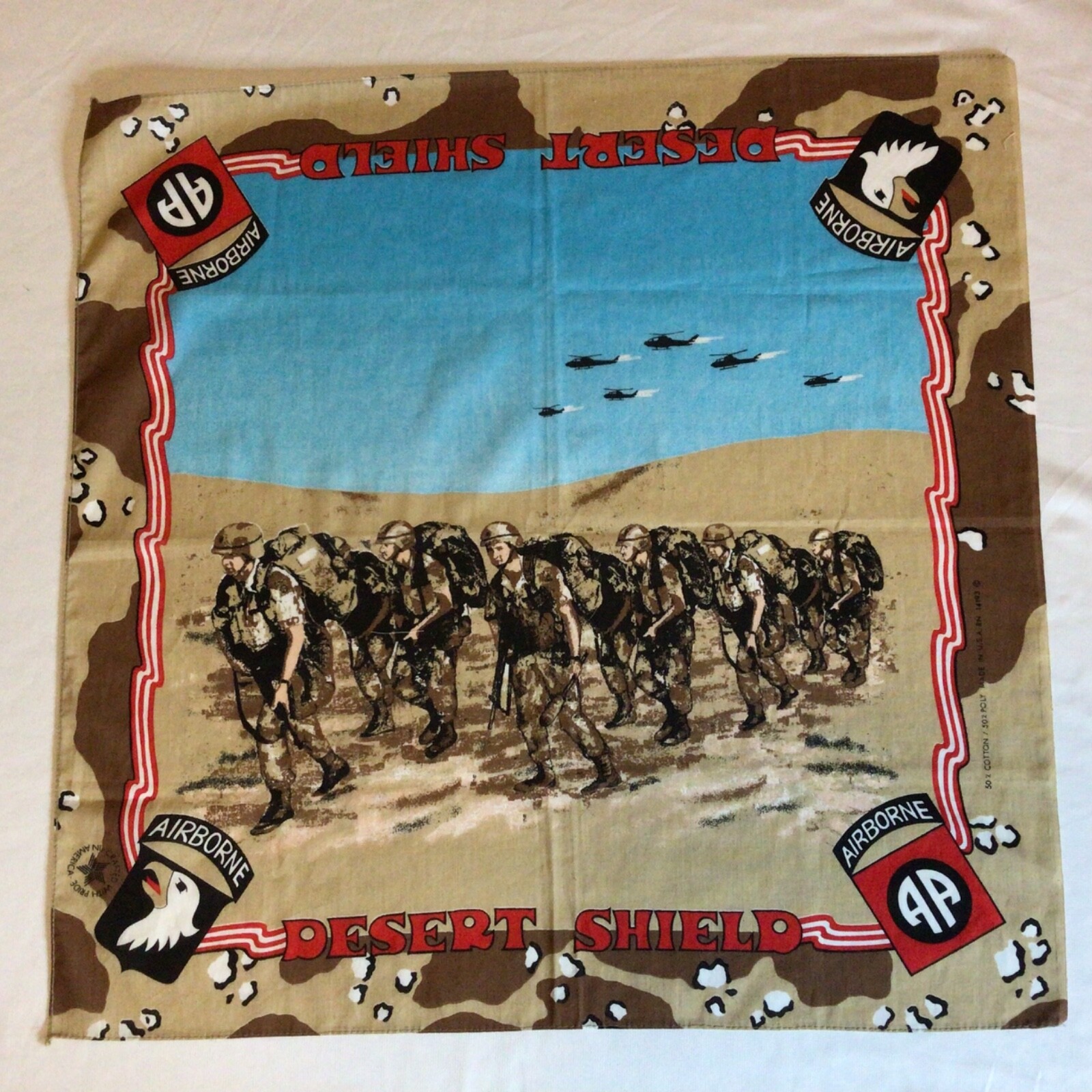 Desert Shield 82nd AIRBORNE Paratrooper Helicopter 22" Bandana Brown Camouflage