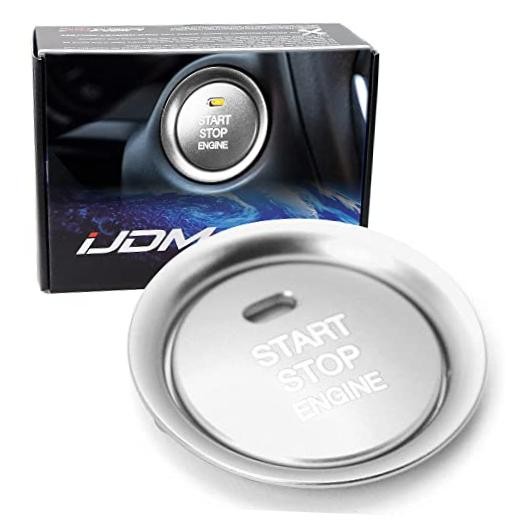 2pc Set Aluminum Keyless Engine Push Start Button & Surrounding Silver